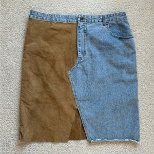 Vtg Newport News Jeanology Collection Suede Leather Denim Skirt 18 Western 90s
